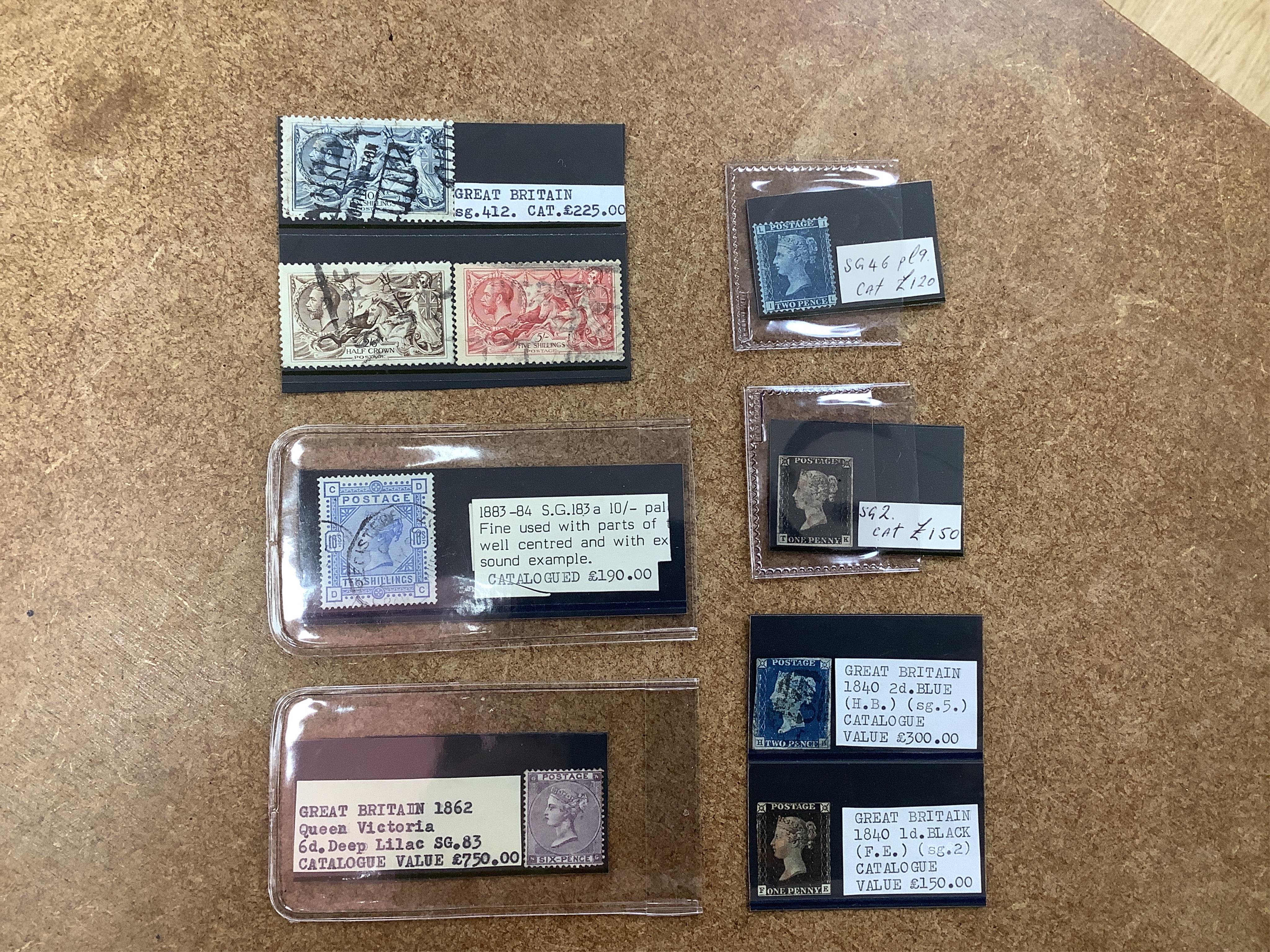 Nine stamps including Penny Blues and Penny Blacks